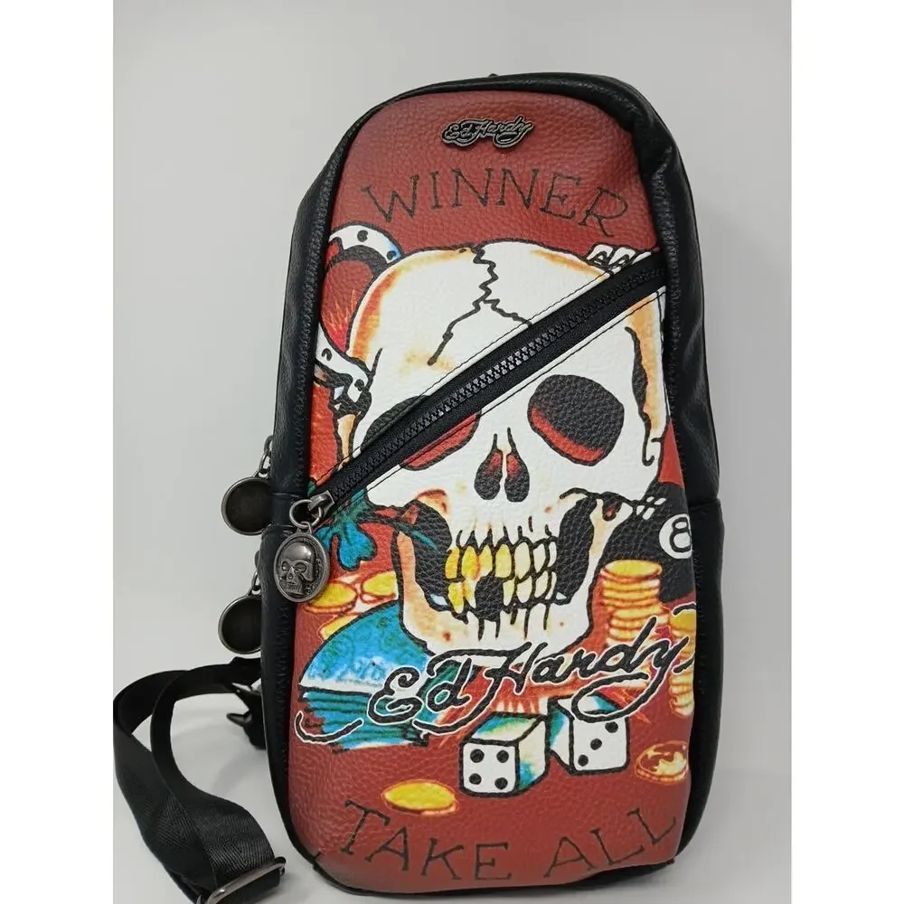 Ed Hardy Black Eagle Skull Sling Bag Crossbody Backpack Y2K Steetwear Tatoo Art